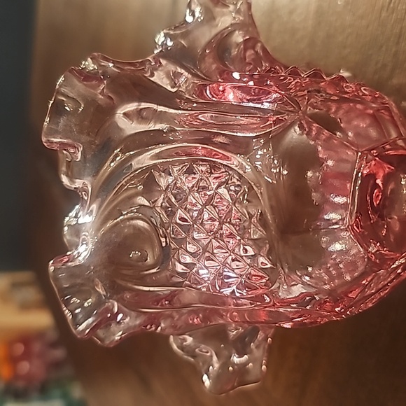 Vintage Mid Century Fenton Colonial Pink Pineapple Ruffled Compote Dish - Picture 8 of 10